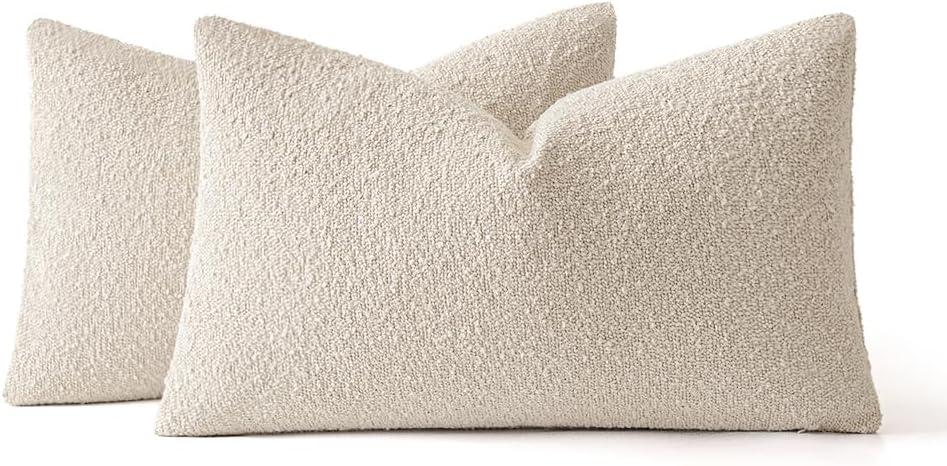 imageMIULEE 18x18 Inch Decorative Pillow Covers for Couch Bed Set of 2 Textured Boucle Neutral Winter Throw Pillows Orange Accent Solid Cushion Pillowcases Sofa Livingroom Home DecorNatural Beige
