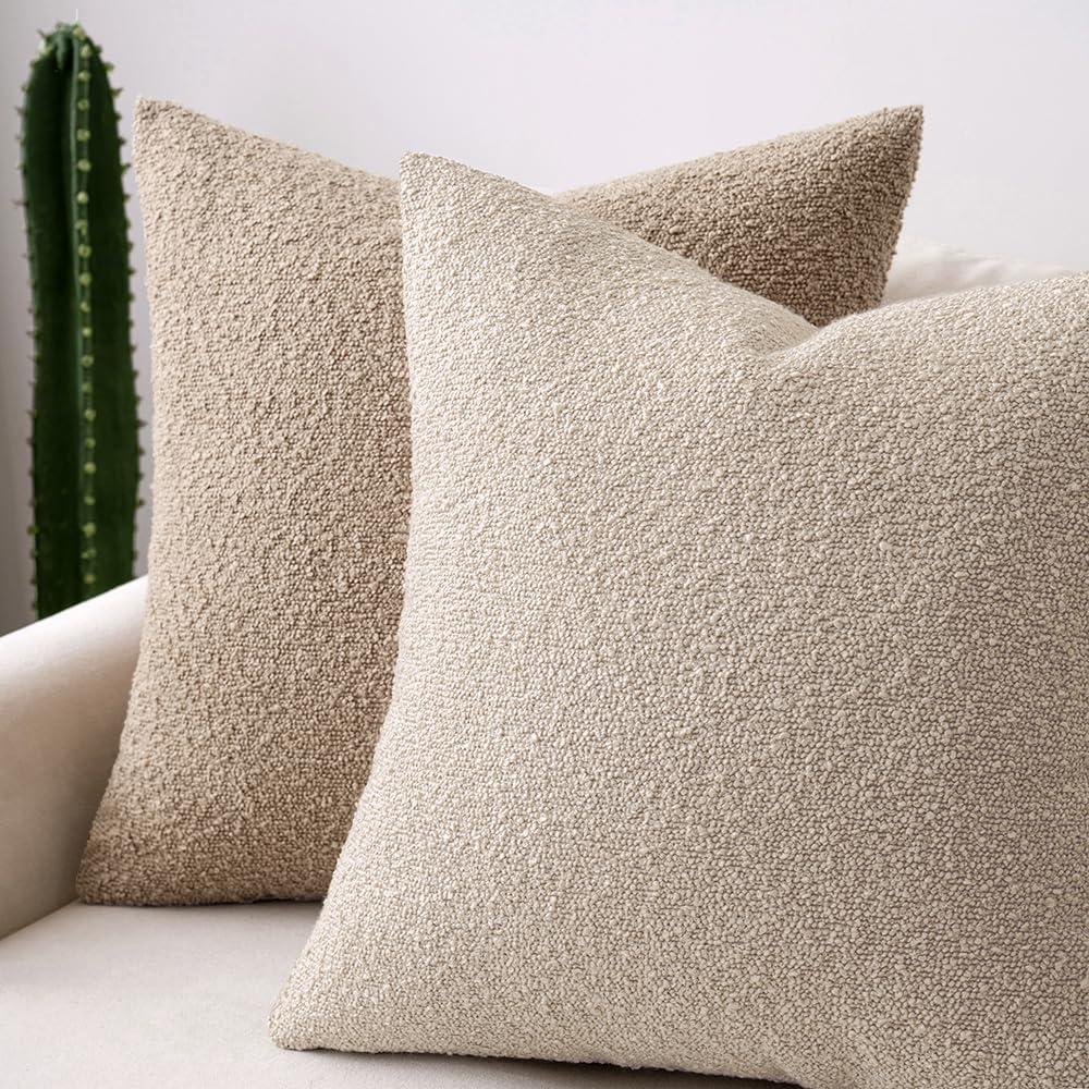 imageMIULEE 18x18 Inch Decorative Pillow Covers for Couch Bed Set of 2 Textured Boucle Neutral Winter Throw Pillows Orange Accent Solid Cushion Pillowcases Sofa Livingroom Home DecorOatmeal