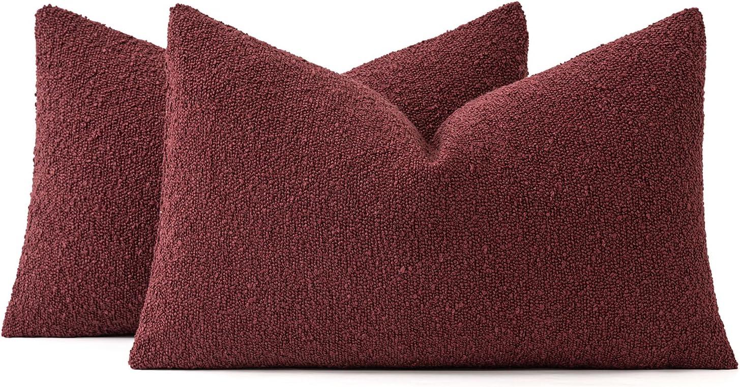 imageMIULEE 18x18 Inch Decorative Pillow Covers for Couch Bed Set of 2 Textured Boucle Neutral Winter Throw Pillows Orange Accent Solid Cushion Pillowcases Sofa Livingroom Home DecorBurgundy