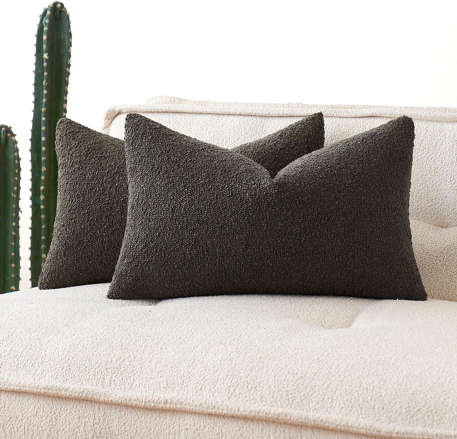 imageMIULEE 18x18 Inch Decorative Pillow Covers for Couch Bed Set of 2 Textured Boucle Neutral Winter Throw Pillows Orange Accent Solid Cushion Pillowcases Sofa Livingroom Home DecorDark Coffee