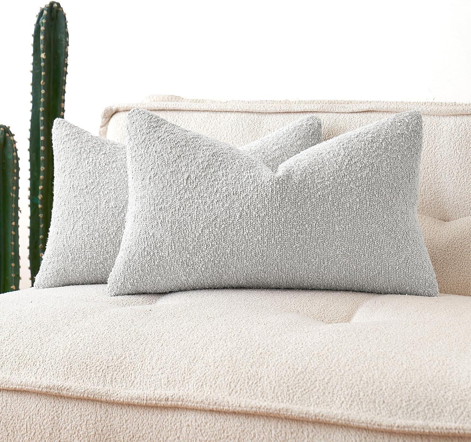imageMIULEE 18x18 Inch Decorative Pillow Covers for Couch Bed Set of 2 Textured Boucle Neutral Winter Throw Pillows Orange Accent Solid Cushion Pillowcases Sofa Livingroom Home DecorLight Grey