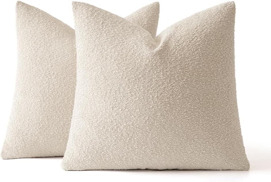 imageMIULEE 18x18 Inch Decorative Pillow Covers for Couch Bed Set of 2 Textured Boucle Neutral Winter Throw Pillows Orange Accent Solid Cushion Pillowcases Sofa Livingroom Home DecorNatural Beige