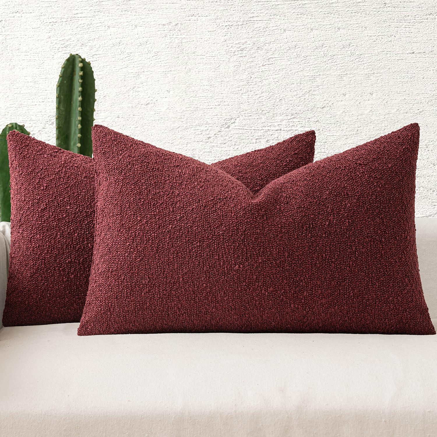 imageMIULEE 18x18 Inch Decorative Pillow Covers for Couch Bed Set of 2 Textured Boucle Neutral Winter Throw Pillows Orange Accent Solid Cushion Pillowcases Sofa Livingroom Home DecorBurgundy