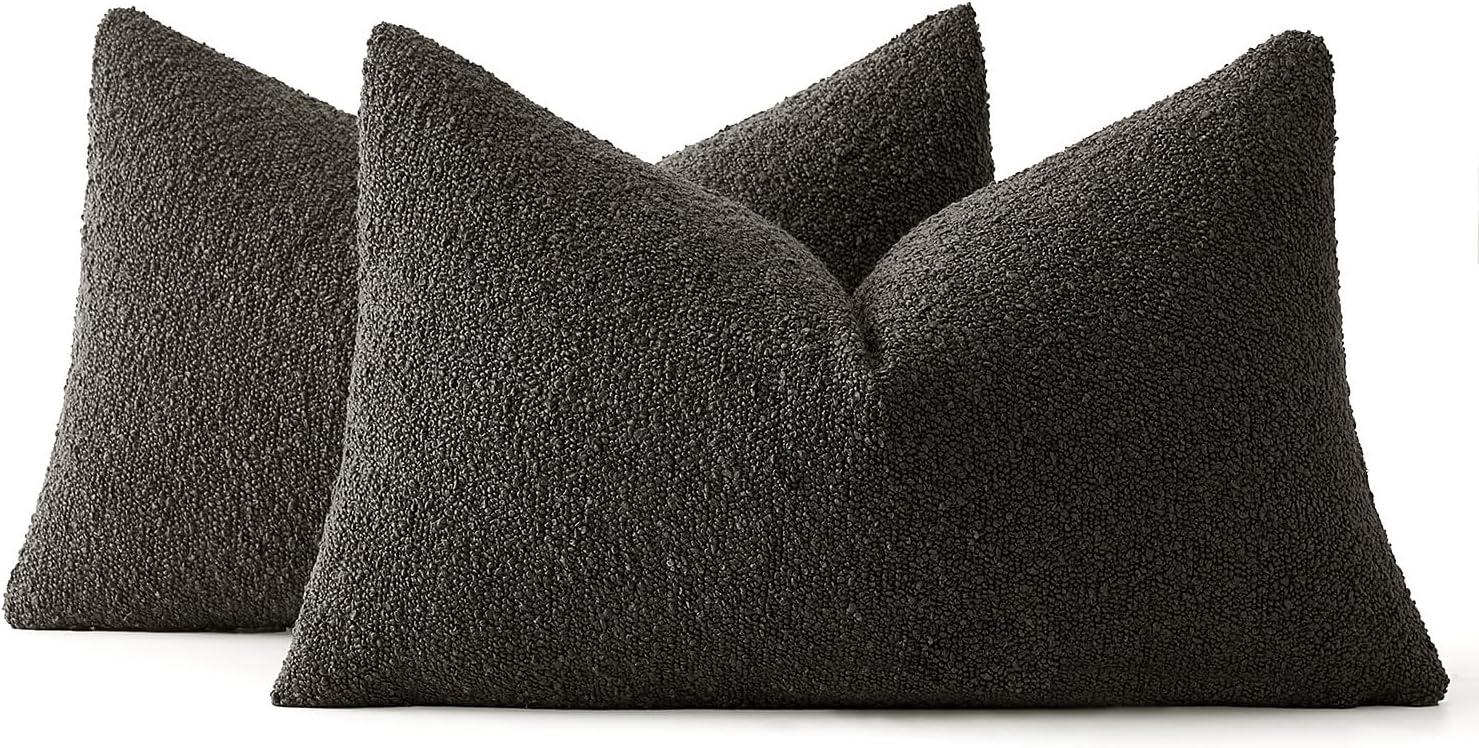 imageMIULEE 18x18 Inch Decorative Pillow Covers for Couch Bed Set of 2 Textured Boucle Neutral Winter Throw Pillows Orange Accent Solid Cushion Pillowcases Sofa Livingroom Home DecorDark Coffee