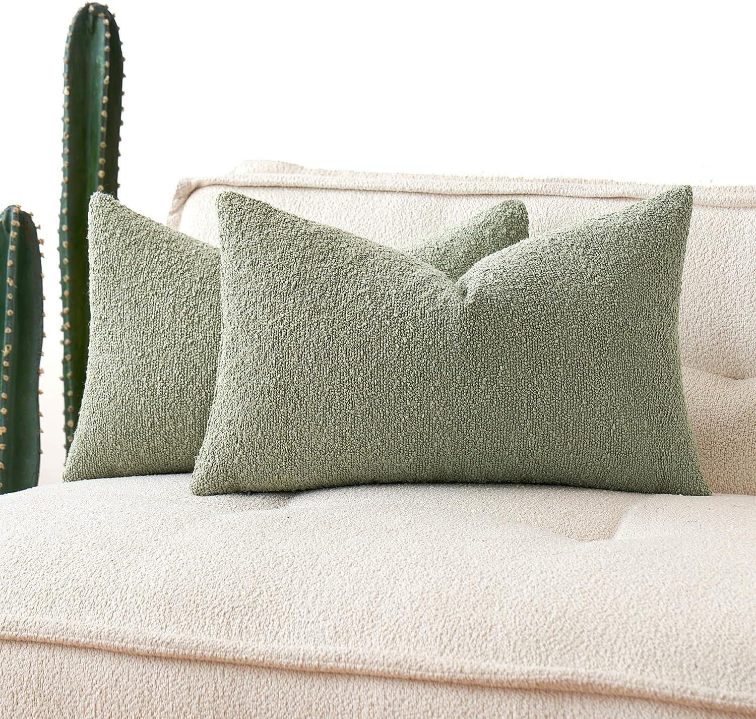 imageMIULEE 18x18 Inch Decorative Pillow Covers for Couch Bed Set of 2 Textured Boucle Neutral Winter Throw Pillows Orange Accent Solid Cushion Pillowcases Sofa Livingroom Home DecorSage Green