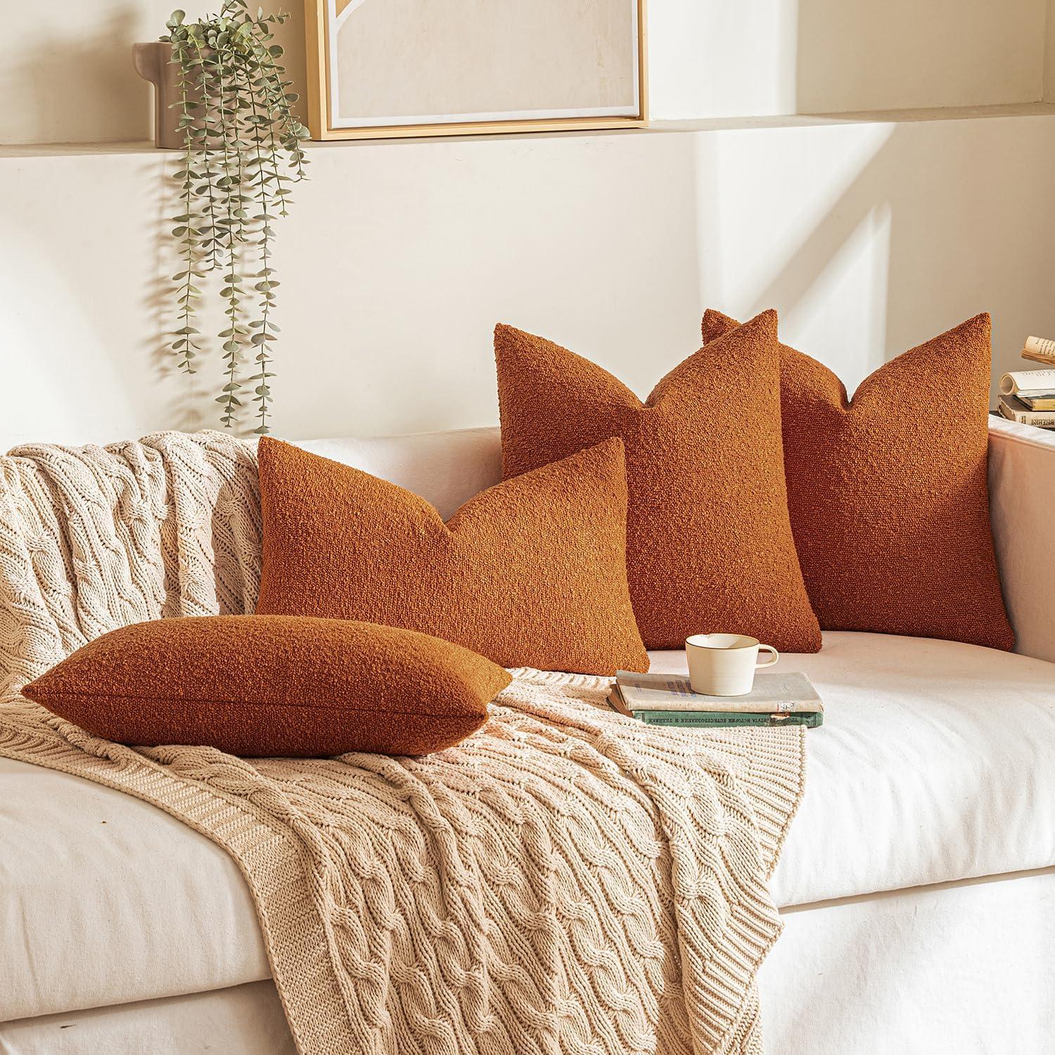 imageMIULEE 18x18 Inch Decorative Pillow Covers for Couch Bed Set of 2 Textured Boucle Neutral Winter Throw Pillows Orange Accent Solid Cushion Pillowcases Sofa Livingroom Home DecorOrange