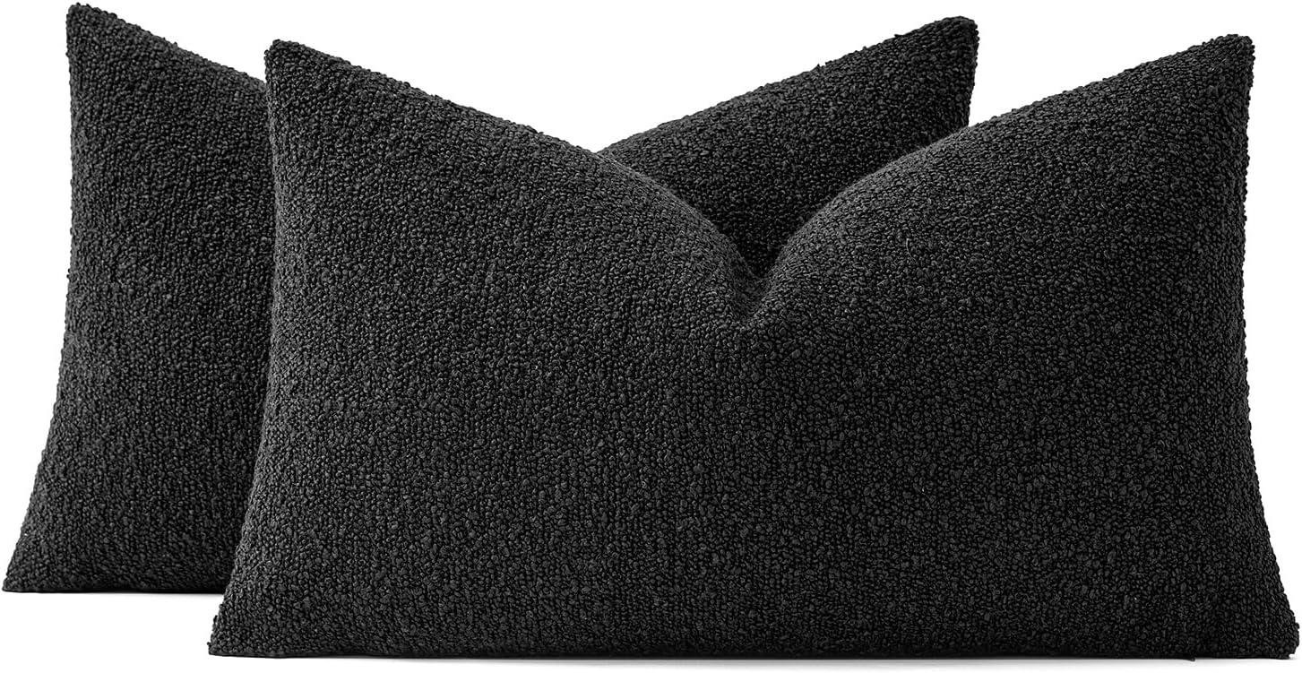 imageMIULEE 18x18 Inch Decorative Pillow Covers for Couch Bed Set of 2 Textured Boucle Neutral Winter Throw Pillows Orange Accent Solid Cushion Pillowcases Sofa Livingroom Home DecorBlack