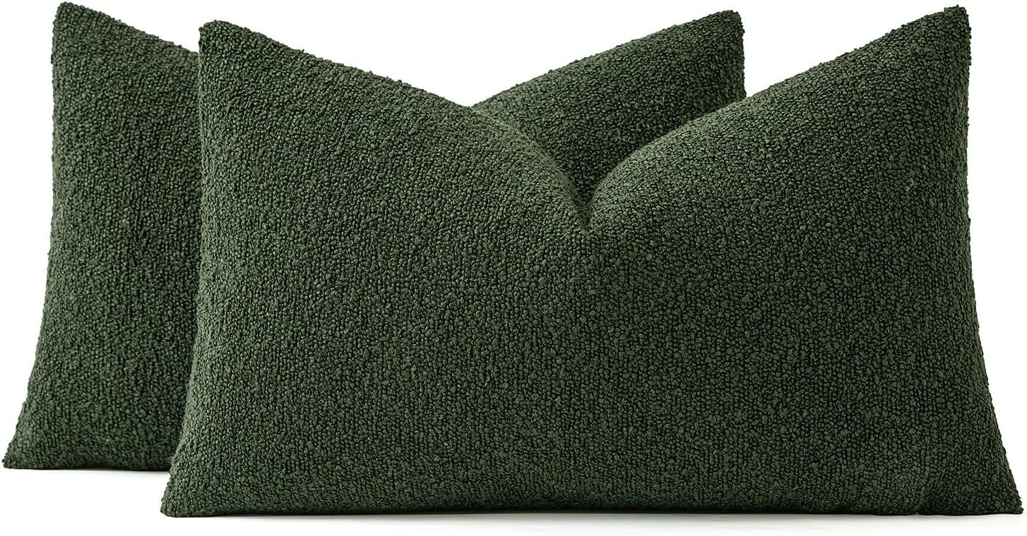 imageMIULEE 18x18 Inch Decorative Pillow Covers for Couch Bed Set of 2 Textured Boucle Neutral Winter Throw Pillows Orange Accent Solid Cushion Pillowcases Sofa Livingroom Home DecorDark Green