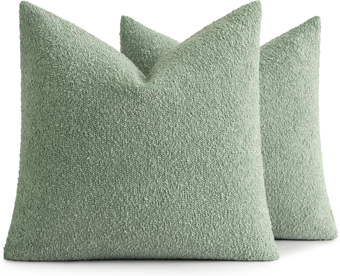 imageMIULEE 18x18 Inch Decorative Pillow Covers for Couch Bed Set of 2 Textured Boucle Neutral Winter Throw Pillows Orange Accent Solid Cushion Pillowcases Sofa Livingroom Home DecorGreyish Green