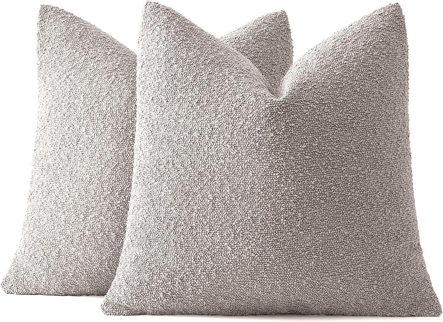 imageMIULEE 18x18 Inch Decorative Pillow Covers for Couch Bed Set of 2 Textured Boucle Neutral Winter Throw Pillows Orange Accent Solid Cushion Pillowcases Sofa Livingroom Home DecorCloud Grey