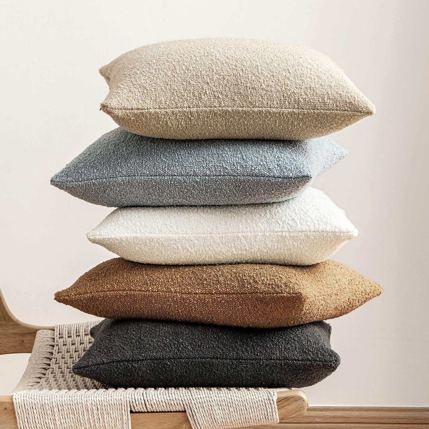 imageMIULEE 18x18 Inch Decorative Pillow Covers for Couch Bed Set of 2 Textured Boucle Neutral Winter Throw Pillows Orange Accent Solid Cushion Pillowcases Sofa Livingroom Home DecorWhite