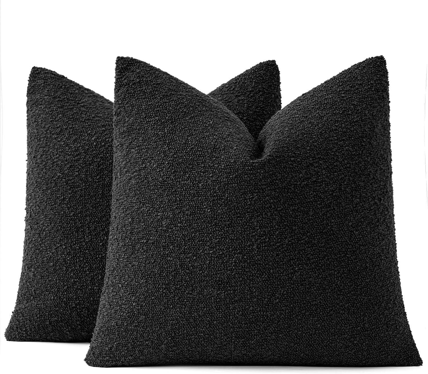 imageMIULEE 18x18 Inch Decorative Pillow Covers for Couch Bed Set of 2 Textured Boucle Neutral Winter Throw Pillows Orange Accent Solid Cushion Pillowcases Sofa Livingroom Home DecorBlack