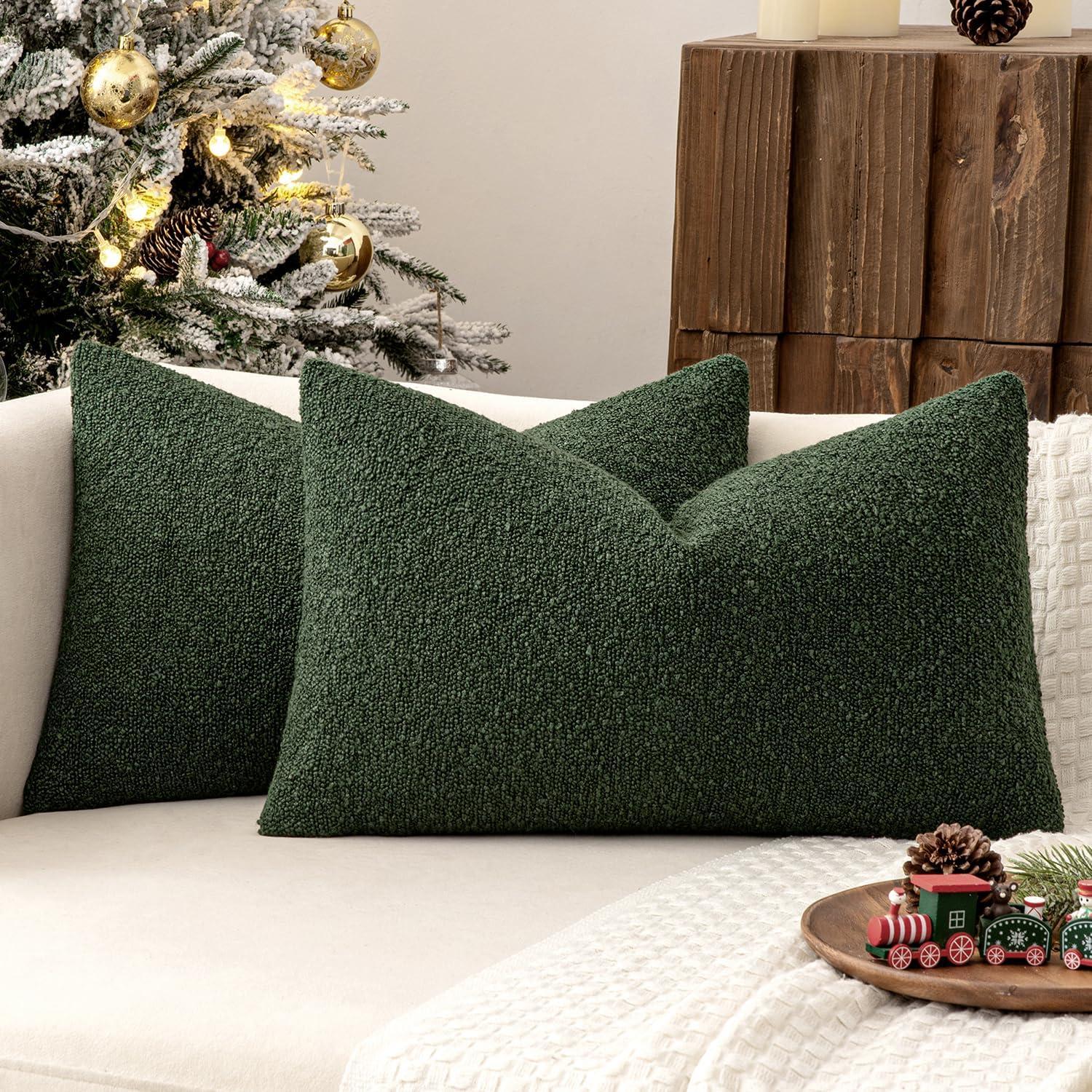imageMIULEE 18x18 Inch Decorative Pillow Covers for Couch Bed Set of 2 Textured Boucle Neutral Winter Throw Pillows Orange Accent Solid Cushion Pillowcases Sofa Livingroom Home DecorDark Green