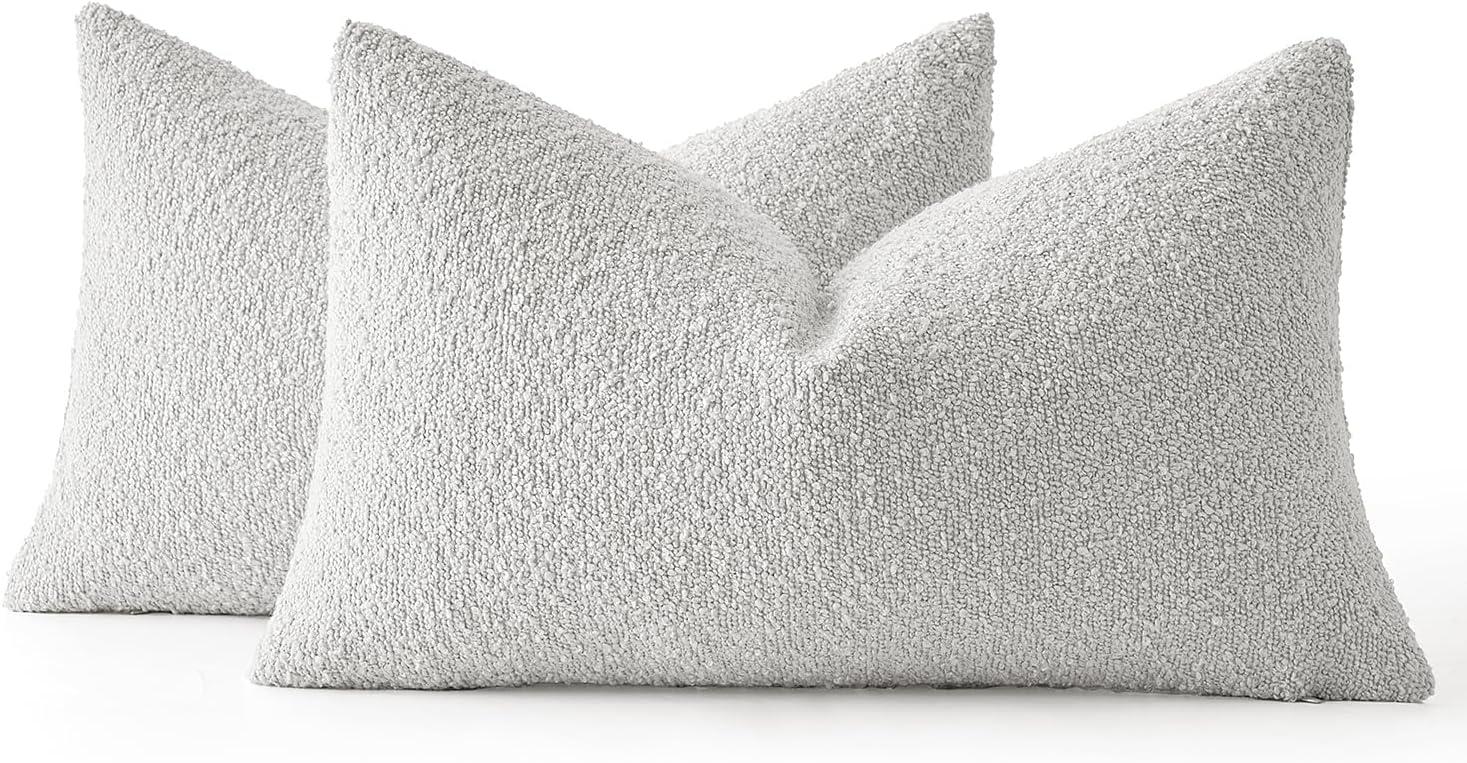 imageMIULEE 18x18 Inch Decorative Pillow Covers for Couch Bed Set of 2 Textured Boucle Neutral Winter Throw Pillows Orange Accent Solid Cushion Pillowcases Sofa Livingroom Home DecorLight Grey