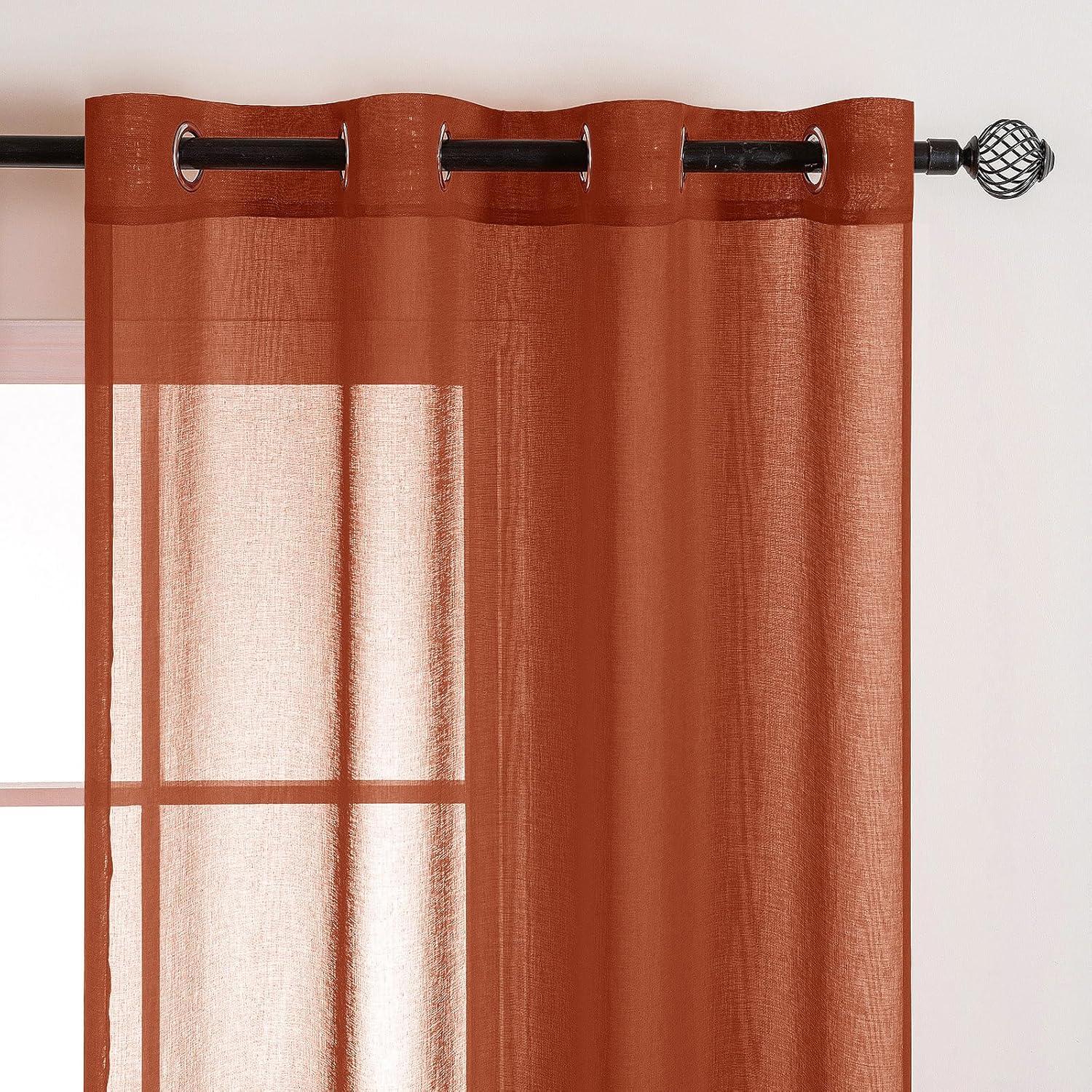 imageMIULEE 2 Panels Burgundy Red Semi Sheer Window Curtains Elegant Christmas Decor Grommet Top Voile Drapes Window Treatment Linen Textured Panels for Bedroom Living Room 54X84 inch LengthTerracotta