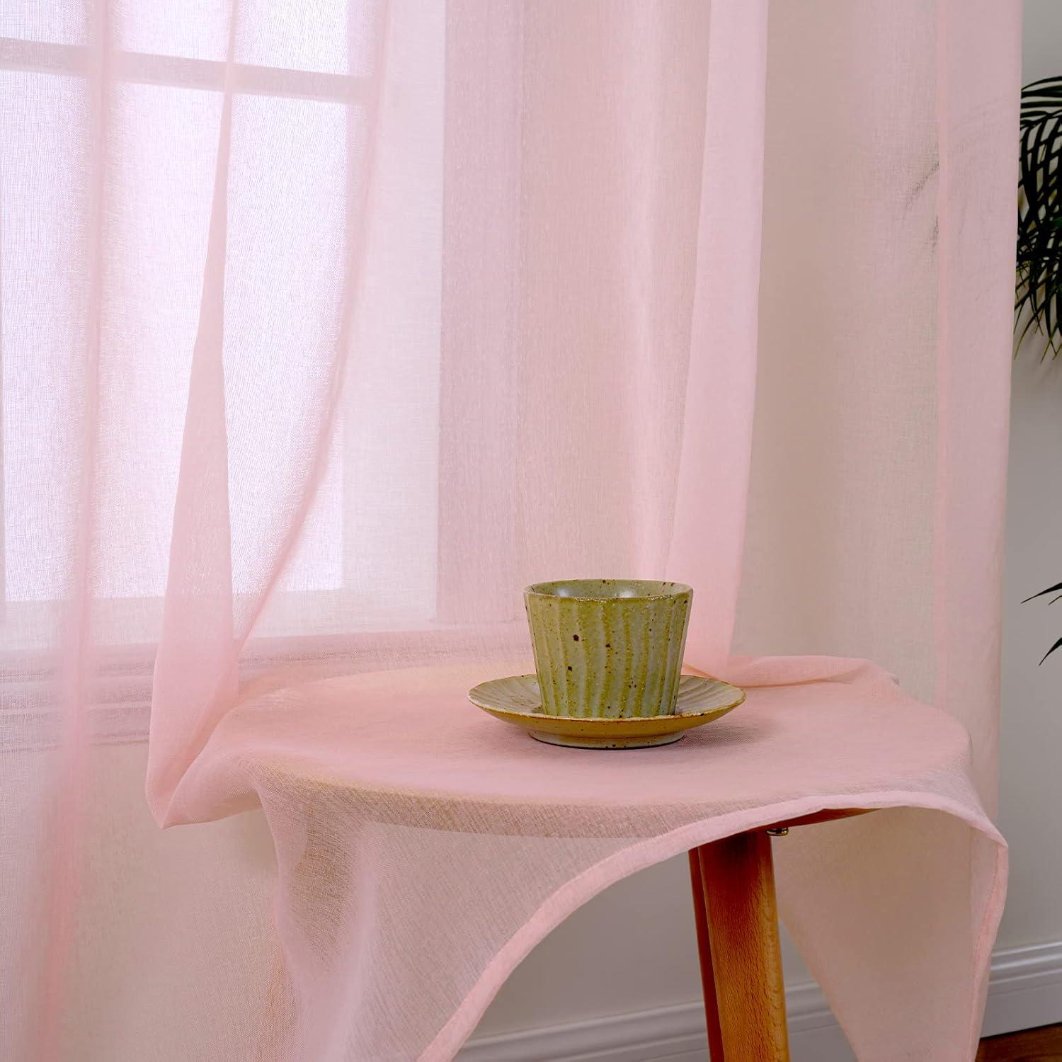 imageMIULEE 2 Panels Burgundy Red Semi Sheer Window Curtains Elegant Christmas Decor Grommet Top Voile Drapes Window Treatment Linen Textured Panels for Bedroom Living Room 54X84 inch LengthBaby Pink