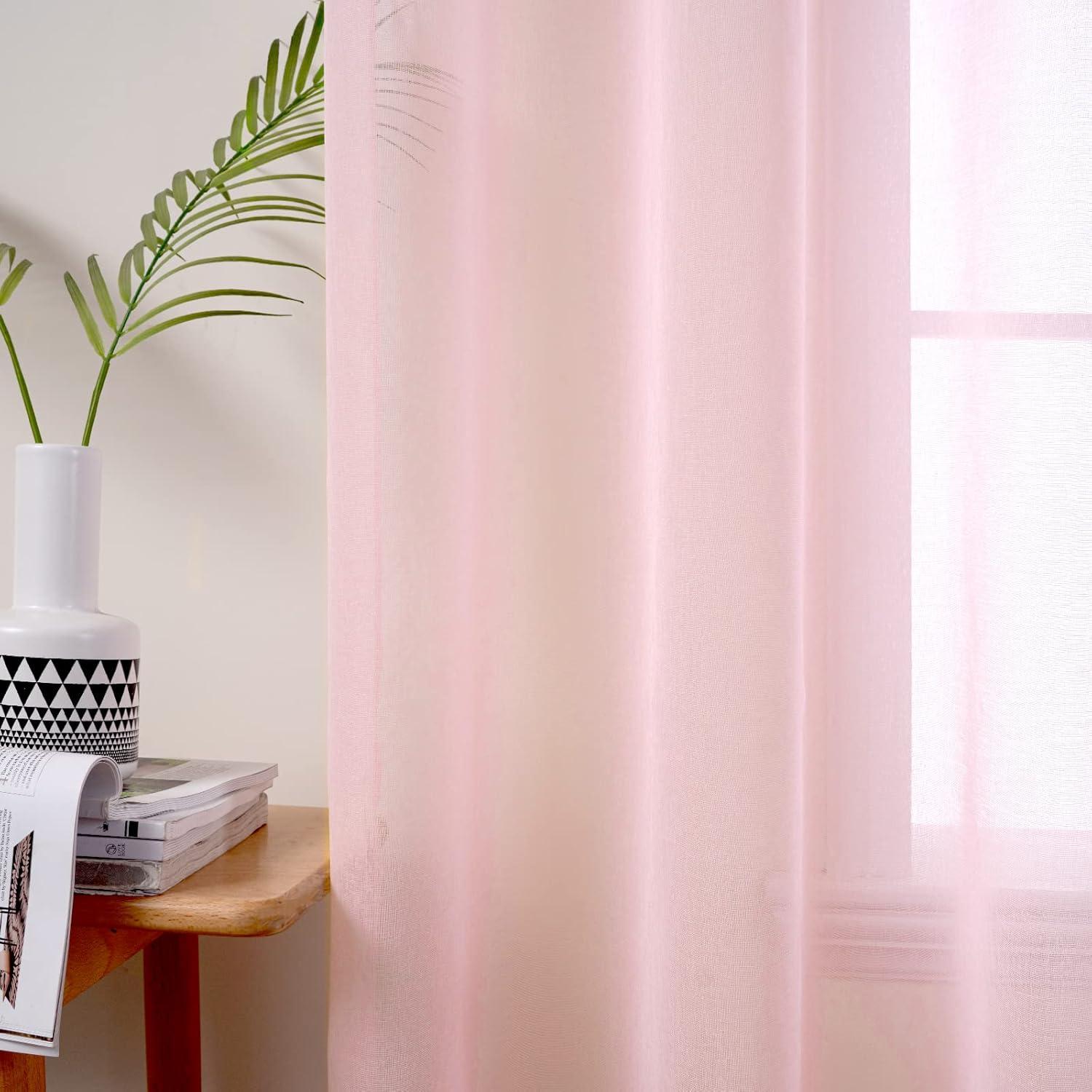 imageMIULEE 2 Panels Burgundy Red Semi Sheer Window Curtains Elegant Christmas Decor Grommet Top Voile Drapes Window Treatment Linen Textured Panels for Bedroom Living Room 54X84 inch LengthBaby Pink