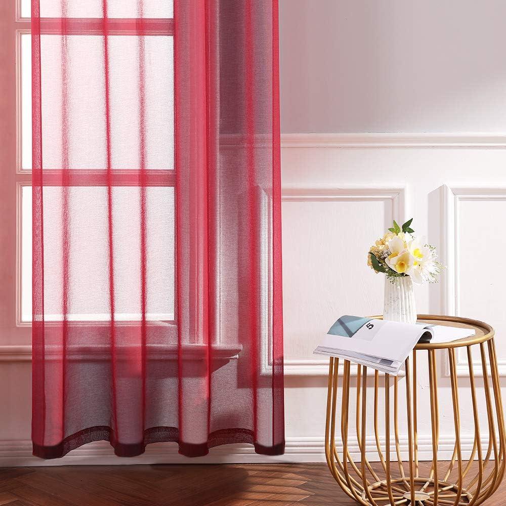imageMIULEE 2 Panels Burgundy Red Semi Sheer Window Curtains Elegant Christmas Decor Grommet Top Voile Drapes Window Treatment Linen Textured Panels for Bedroom Living Room 54X84 inch LengthBurgundy Red