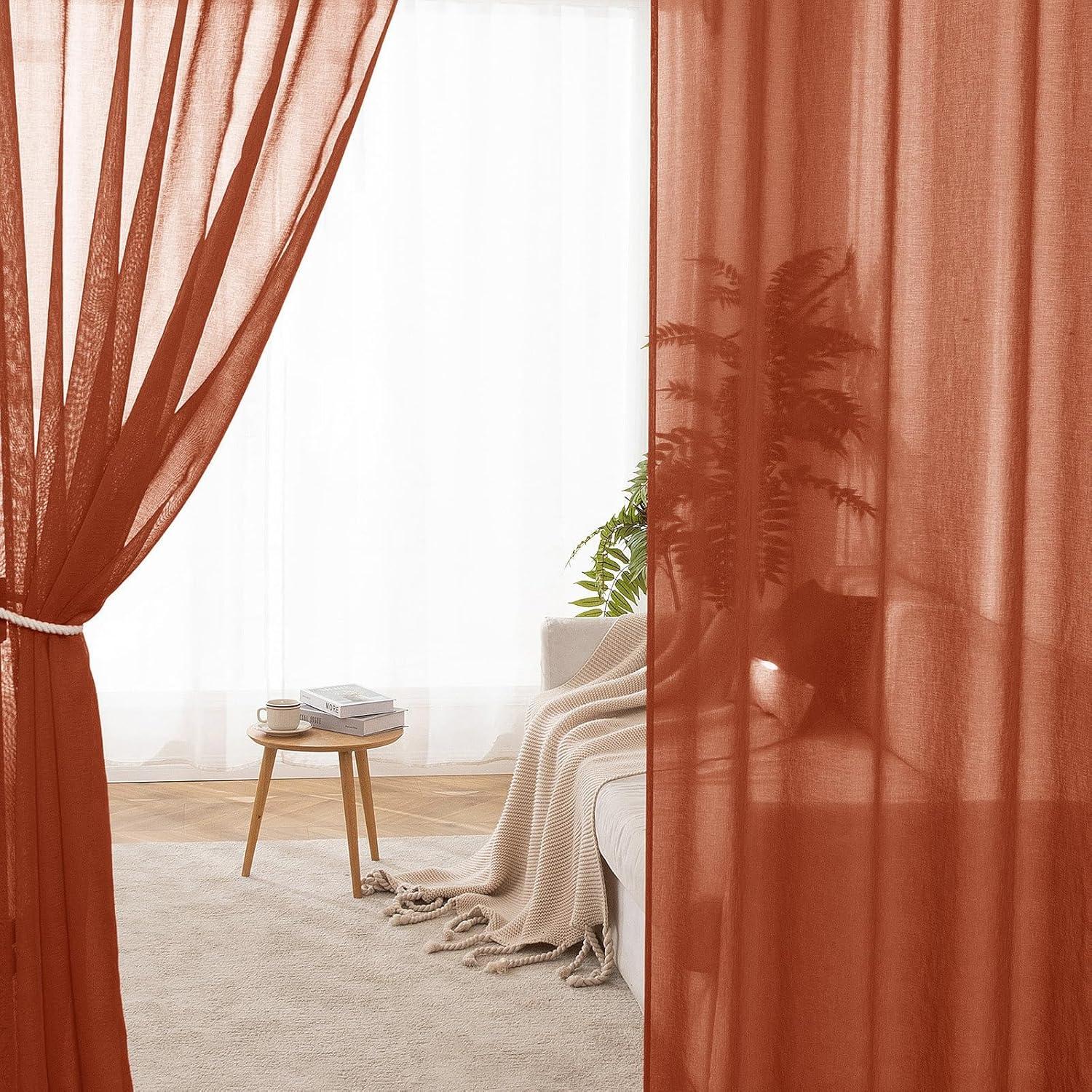 imageMIULEE 2 Panels Burgundy Red Semi Sheer Window Curtains Elegant Christmas Decor Grommet Top Voile Drapes Window Treatment Linen Textured Panels for Bedroom Living Room 54X84 inch LengthTerracotta