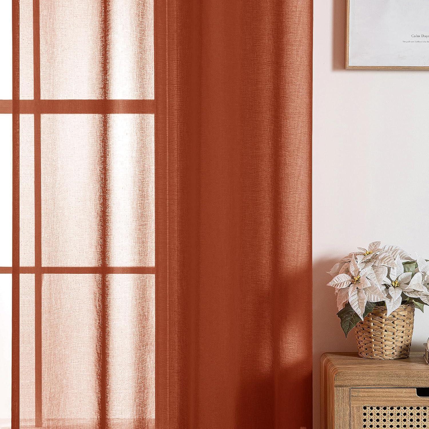imageMIULEE 2 Panels Burgundy Red Semi Sheer Window Curtains Elegant Christmas Decor Grommet Top Voile Drapes Window Treatment Linen Textured Panels for Bedroom Living Room 54X84 inch LengthTerracotta