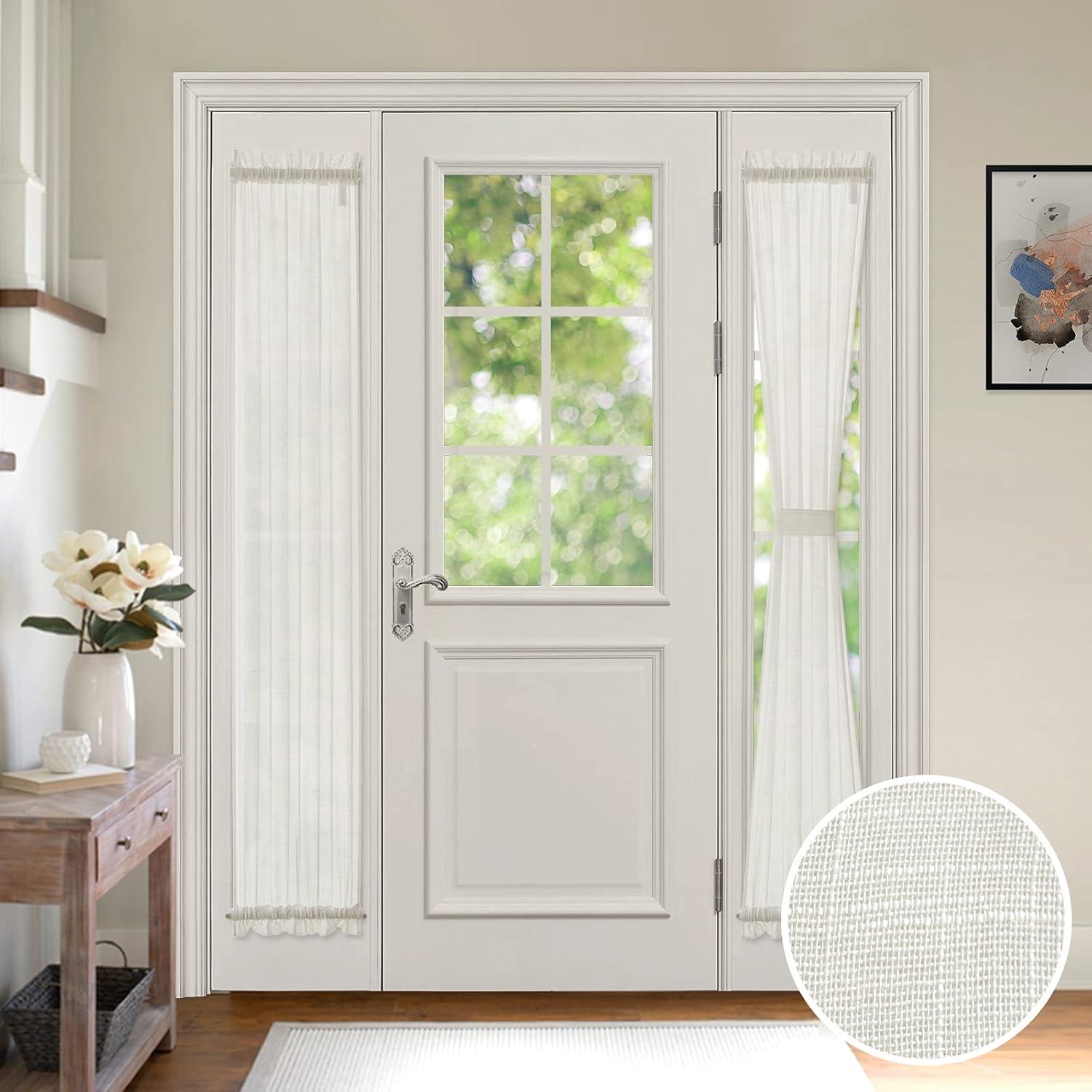 imageMIULEE 2 Pieces White Semi Sheer Curtains for Front French Door Linen Textured Window Panels for Light Filtering W 25 x L 40 InchesIvory