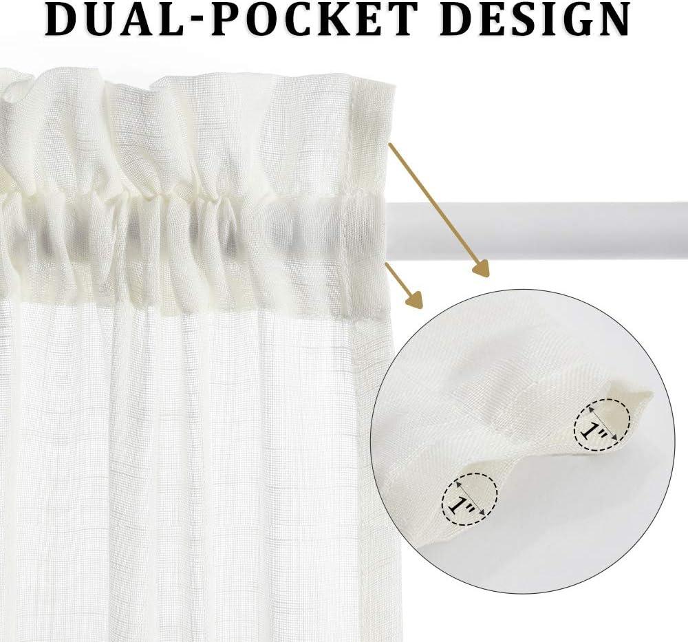 imageMIULEE 2 Pieces White Semi Sheer Curtains for Front French Door Linen Textured Window Panels for Light Filtering W 25 x L 40 InchesIvory