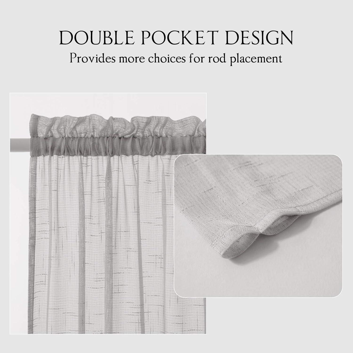 imageMIULEE 2 Pieces White Semi Sheer Curtains for Front French Door Linen Textured Window Panels for Light Filtering W 25 x L 40 InchesLight Grey