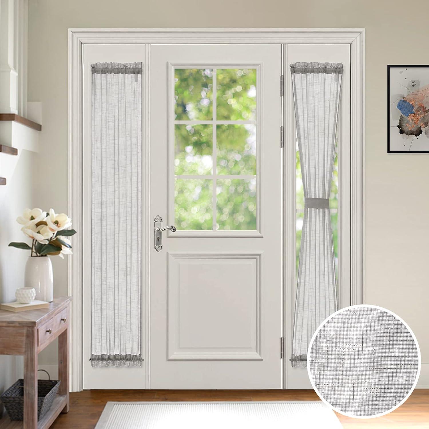 imageMIULEE 2 Pieces White Semi Sheer Curtains for Front French Door Linen Textured Window Panels for Light Filtering W 25 x L 40 InchesLight Grey