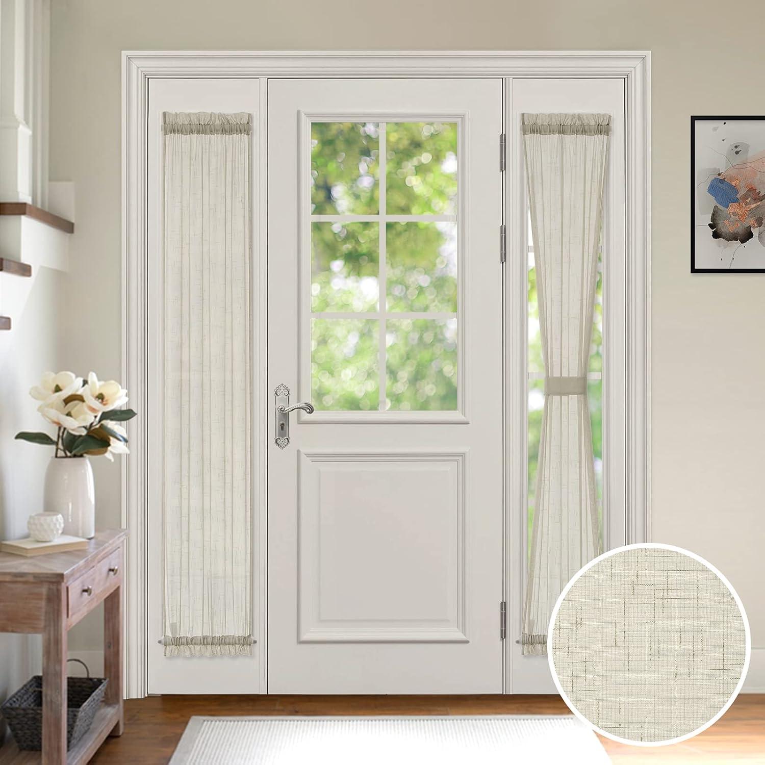 imageMIULEE 2 Pieces White Semi Sheer Curtains for Front French Door Linen Textured Window Panels for Light Filtering W 25 x L 40 InchesNatural