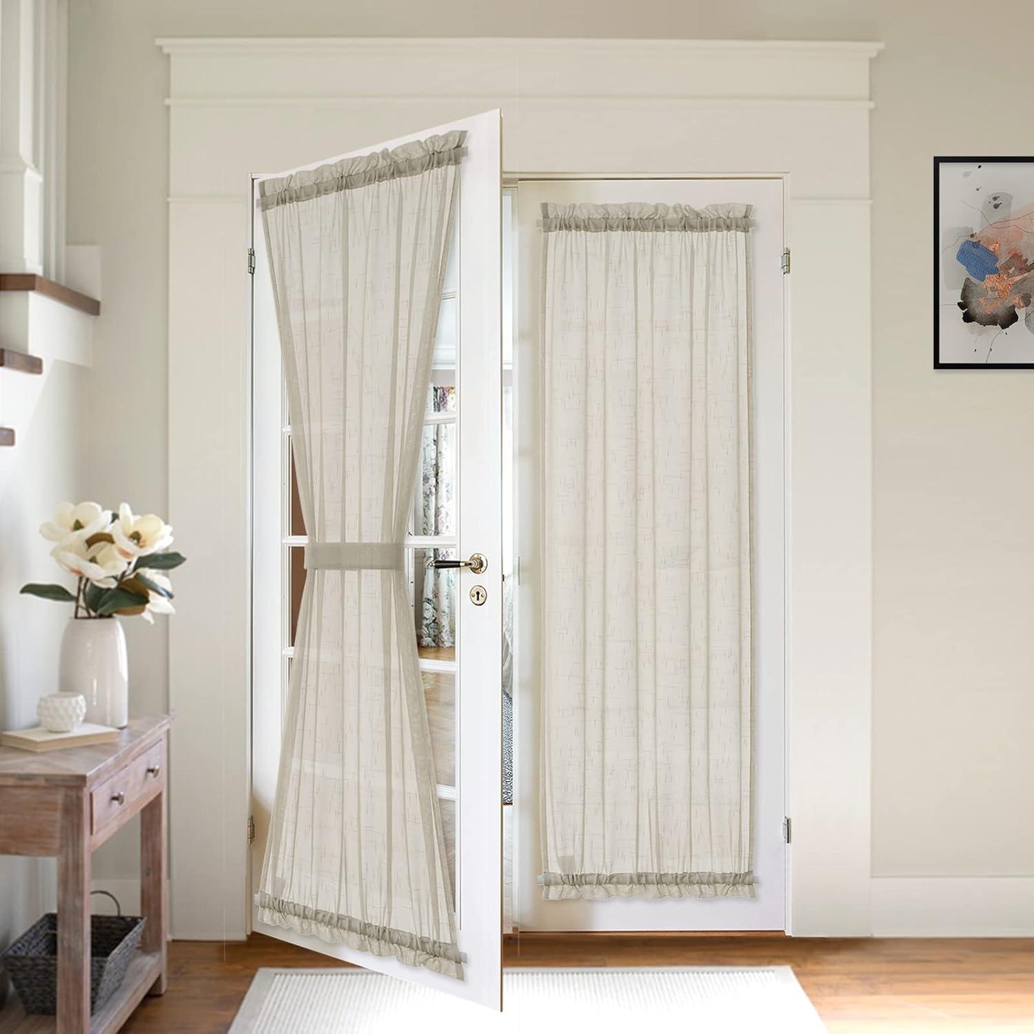 imageMIULEE 2 Pieces White Semi Sheer Curtains for Front French Door Linen Textured Window Panels for Light Filtering W 25 x L 40 InchesNatural