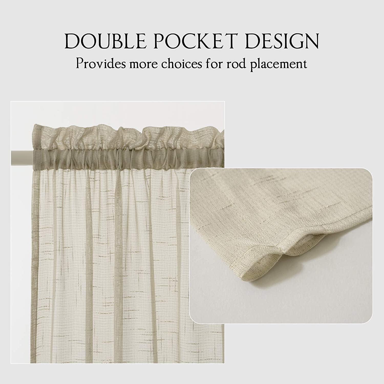 imageMIULEE 2 Pieces White Semi Sheer Curtains for Front French Door Linen Textured Window Panels for Light Filtering W 25 x L 40 InchesNatural