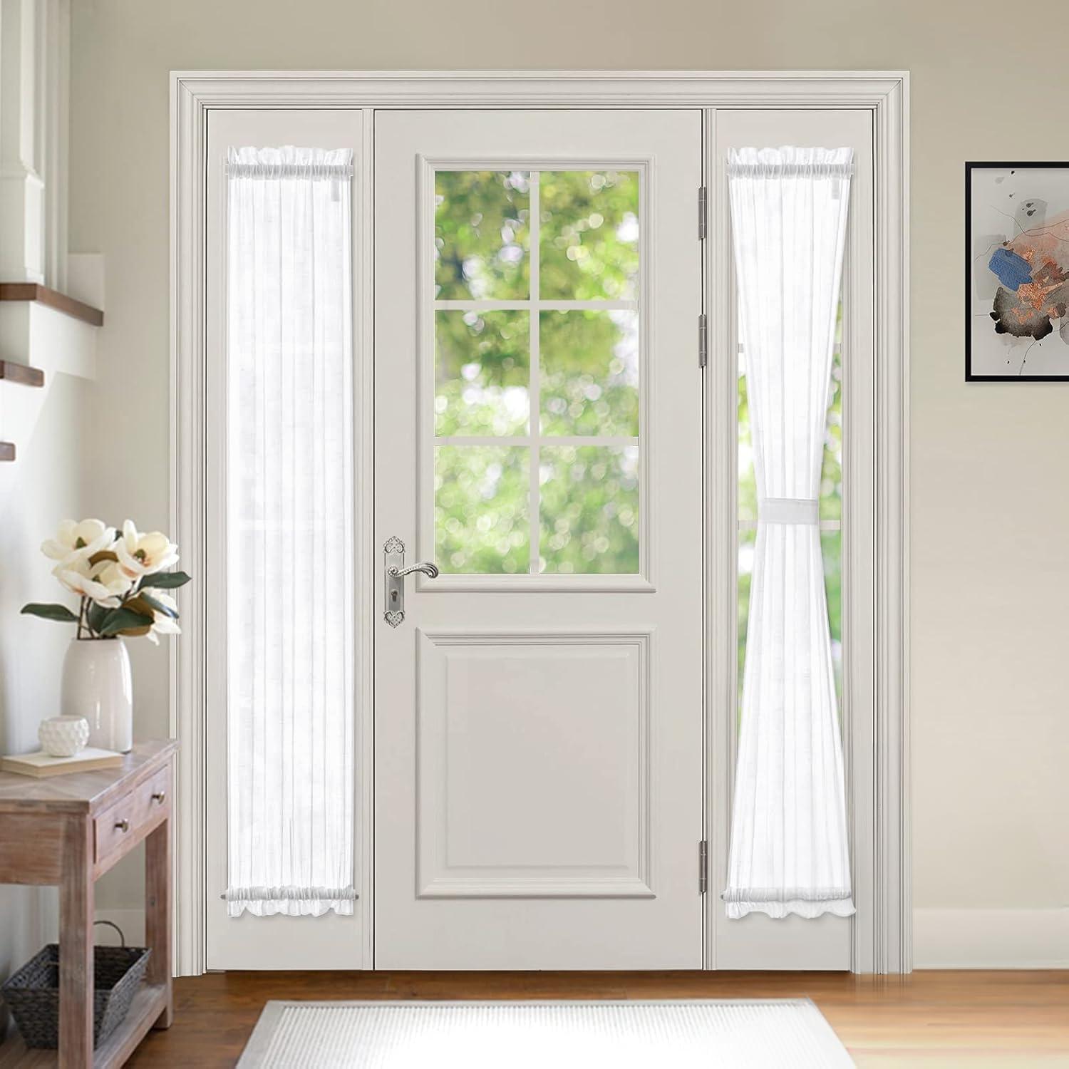 imageMIULEE 2 Pieces White Semi Sheer Curtains for Front French Door Linen Textured Window Panels for Light Filtering W 25 x L 40 InchesWhite