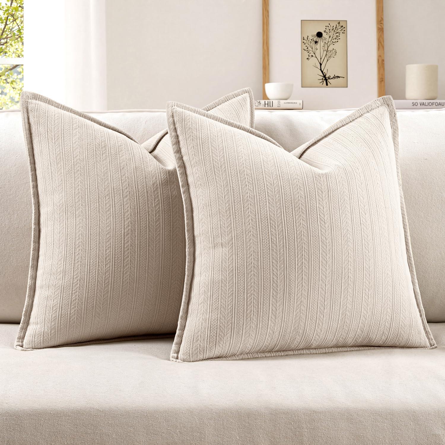 imageMIULEE 20x20 Inch Beige Decorative Couch Pillow Covers Set of 2 Chenille Throw Pillow Covers Farmhouse Cushion Cases with Elegant Design for Home Decor Sofa Bedroom Living RoomBeige