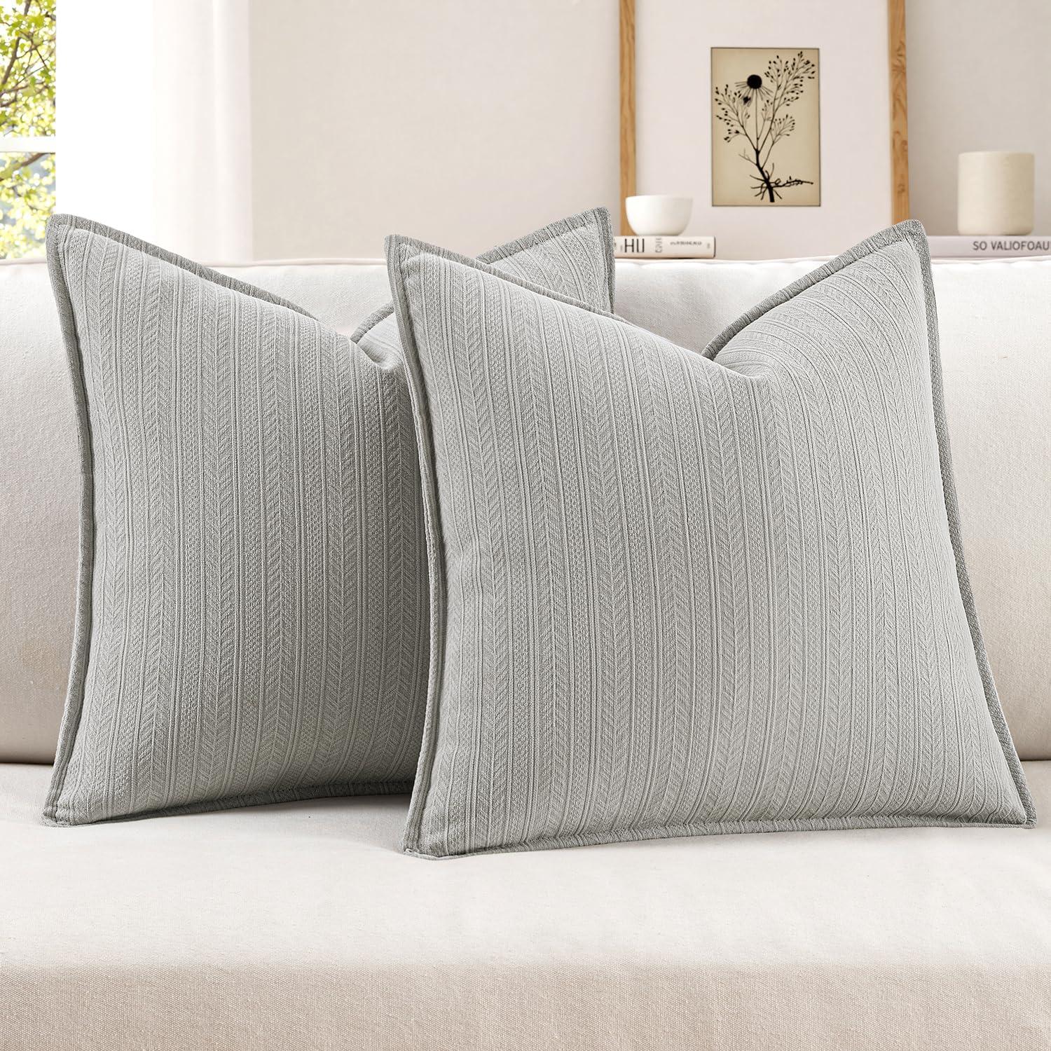 imageMIULEE 20x20 Inch Beige Decorative Couch Pillow Covers Set of 2 Chenille Throw Pillow Covers Farmhouse Cushion Cases with Elegant Design for Home Decor Sofa Bedroom Living RoomGrey