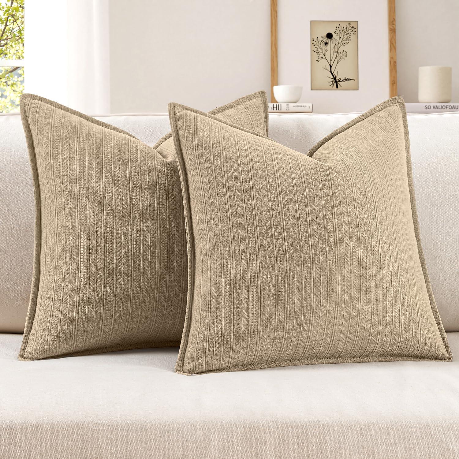imageMIULEE 20x20 Inch Beige Decorative Couch Pillow Covers Set of 2 Chenille Throw Pillow Covers Farmhouse Cushion Cases with Elegant Design for Home Decor Sofa Bedroom Living RoomOatmeal