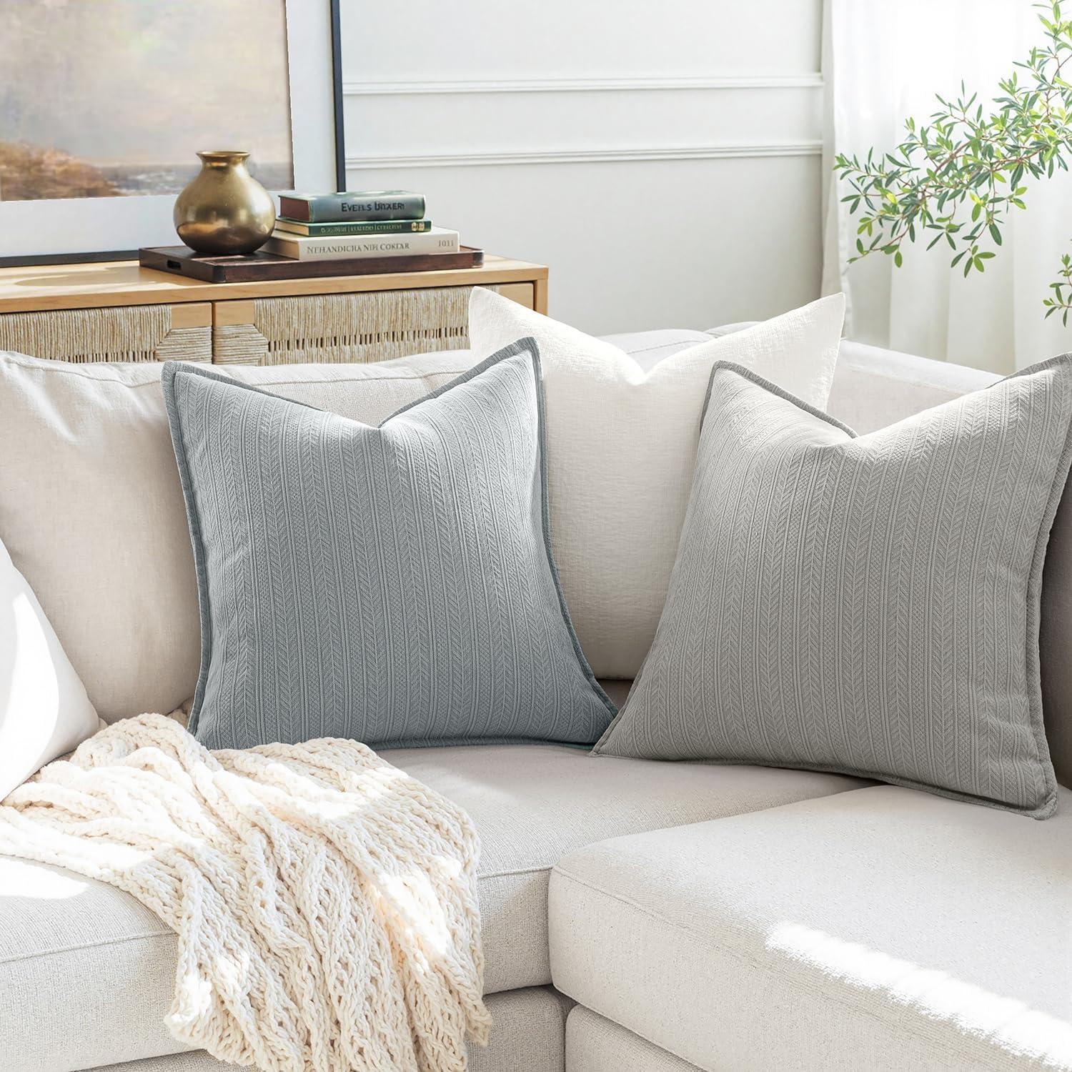 imageMIULEE 20x20 Inch Beige Decorative Couch Pillow Covers Set of 2 Chenille Throw Pillow Covers Farmhouse Cushion Cases with Elegant Design for Home Decor Sofa Bedroom Living RoomAqua Blue