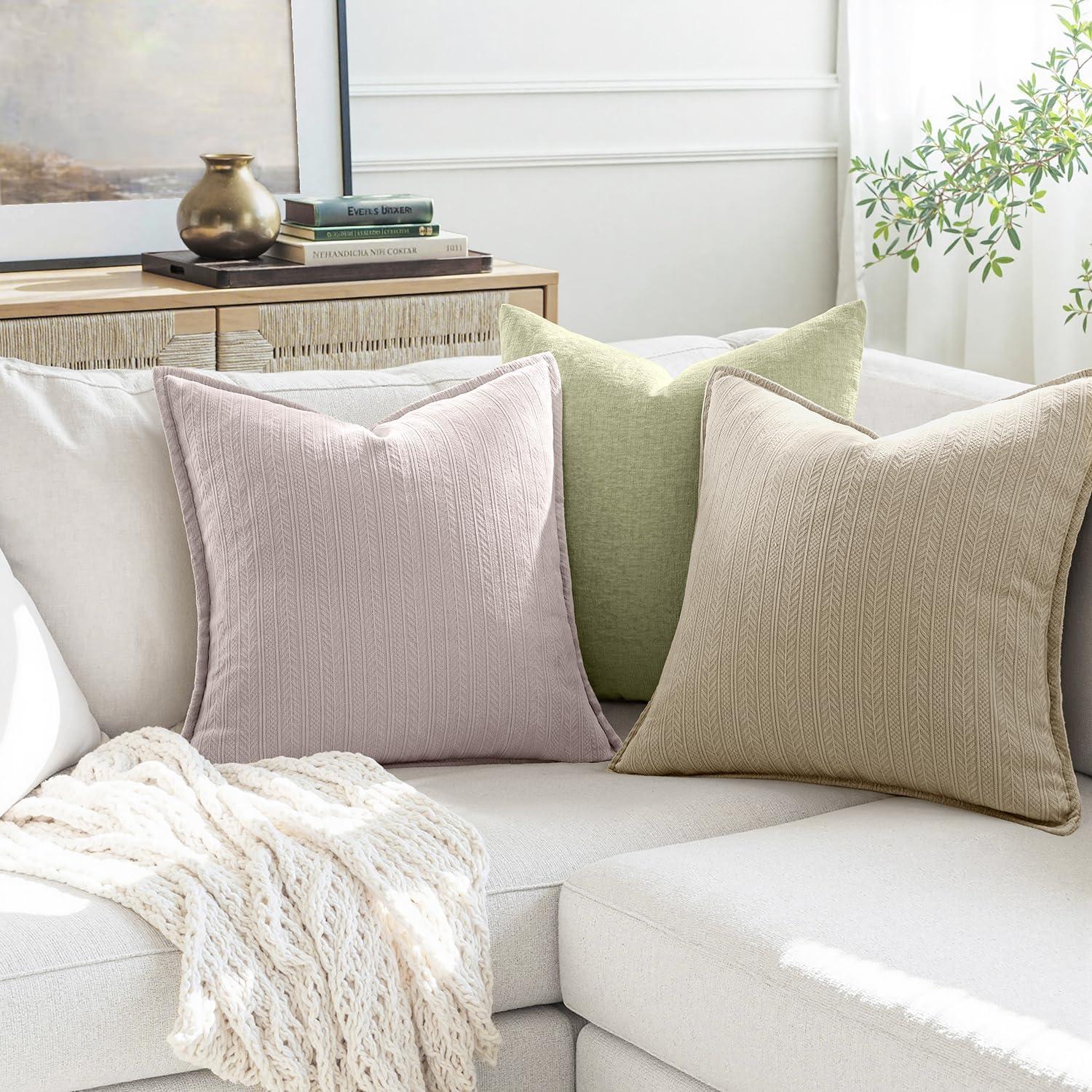 imageMIULEE 20x20 Inch Beige Decorative Couch Pillow Covers Set of 2 Chenille Throw Pillow Covers Farmhouse Cushion Cases with Elegant Design for Home Decor Sofa Bedroom Living RoomAesthetic Pink