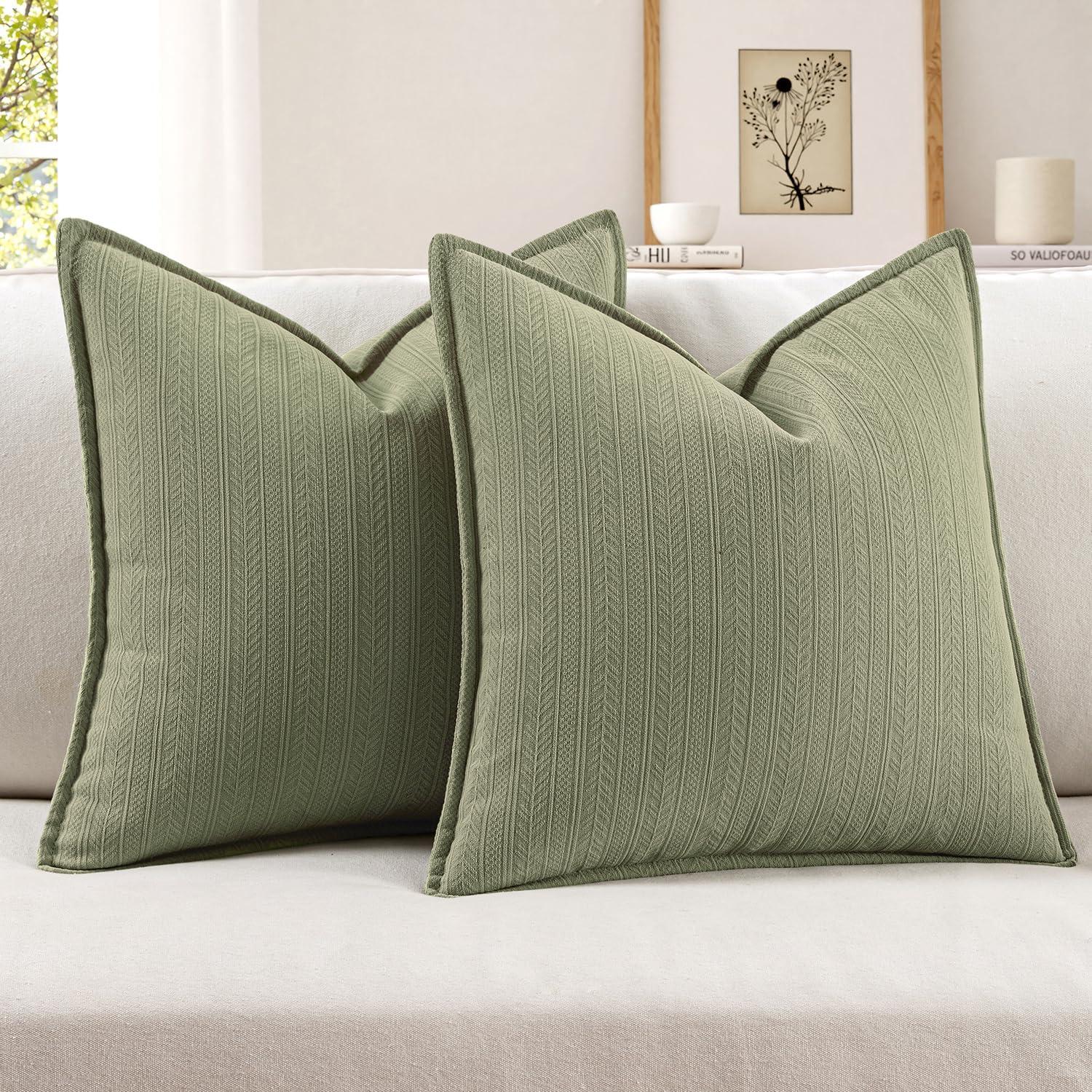 imageMIULEE 20x20 Inch Beige Decorative Couch Pillow Covers Set of 2 Chenille Throw Pillow Covers Farmhouse Cushion Cases with Elegant Design for Home Decor Sofa Bedroom Living RoomSage Green