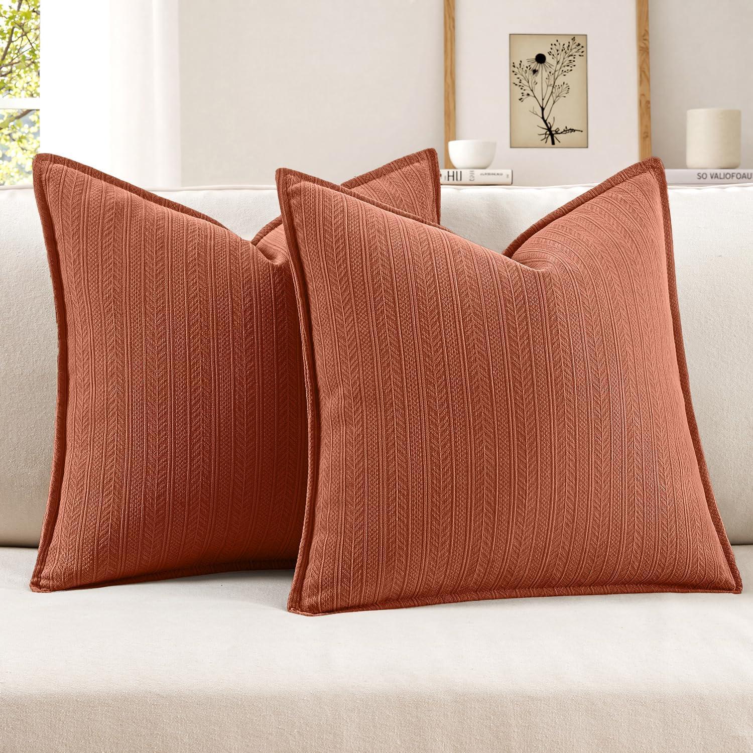 imageMIULEE 20x20 Inch Beige Decorative Couch Pillow Covers Set of 2 Chenille Throw Pillow Covers Farmhouse Cushion Cases with Elegant Design for Home Decor Sofa Bedroom Living RoomRust