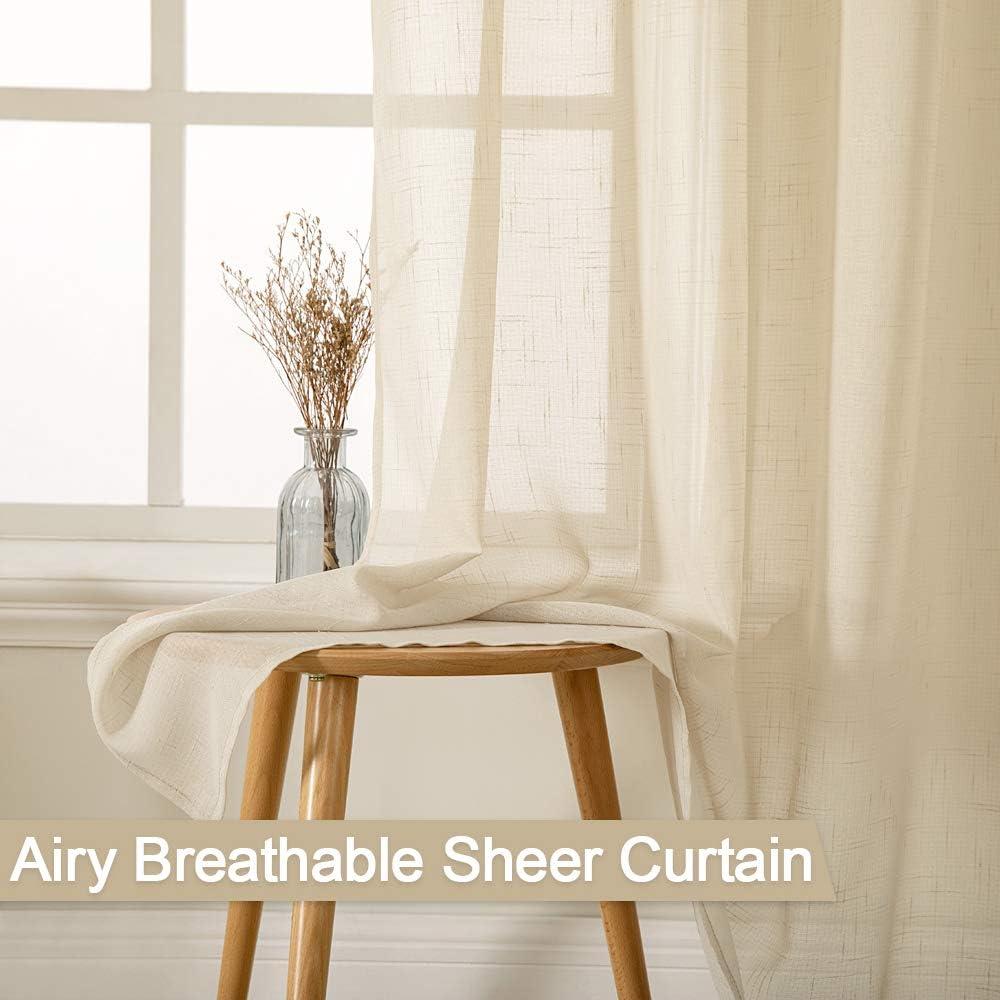 imageMIULEE 2Panel 84 Inch Farmhouse Linen Sheer Window Curtains Elegant Red Drapes With Grommet Top Voile Panels Linen Textured BedroomLiving Room 52 X 84 InchNatural Beige
