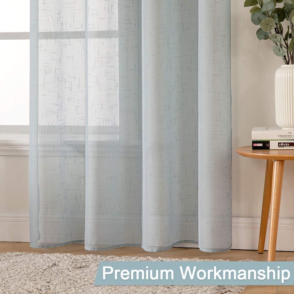 imageMIULEE 2Panel 84 Inch Farmhouse Linen Sheer Window Curtains Elegant Red Drapes With Grommet Top Voile Panels Linen Textured BedroomLiving Room 52 X 84 InchTeal