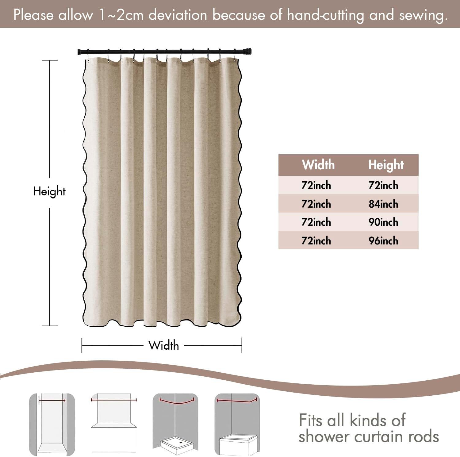 imageMIULEE 84quot Long Scalloped Linen Shower Curtain with 12 Metal Hooks Cute Extra Long Boho Heavy Duty Washable Waterproof Thick Cloth Curtains with Black Border for Bathroom Hotel BathtubNaturalBeige
