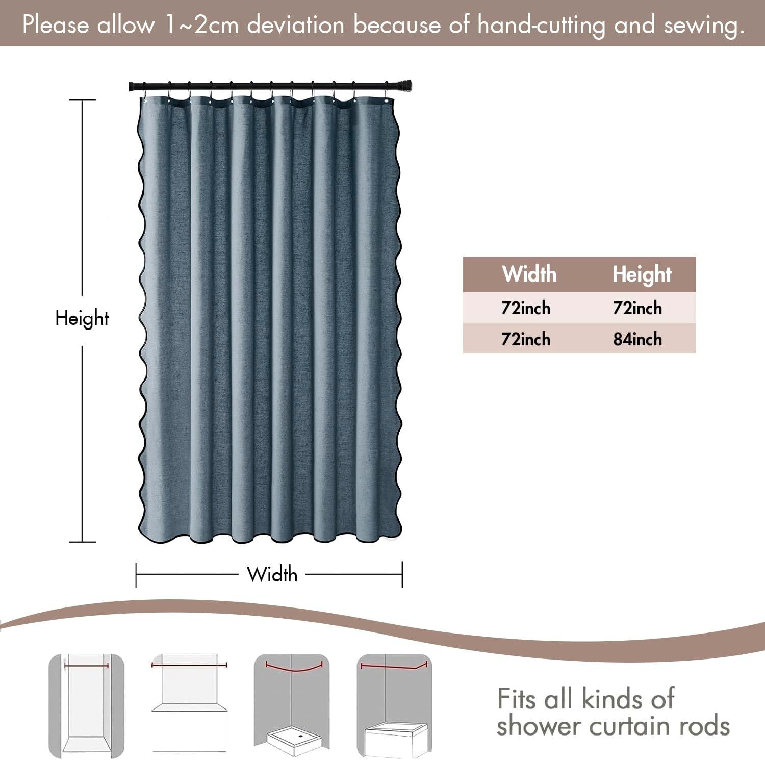 imageMIULEE 84quot Long Scalloped Linen Shower Curtain with 12 Metal Hooks Cute Extra Long Boho Heavy Duty Washable Waterproof Thick Cloth Curtains with Black Border for Bathroom Hotel BathtubNaturalDusty Blue