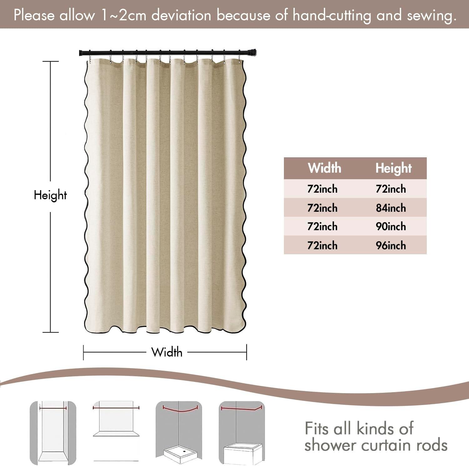 imageMIULEE 84quot Long Scalloped Linen Shower Curtain with 12 Metal Hooks Cute Extra Long Boho Heavy Duty Washable Waterproof Thick Cloth Curtains with Black Border for Bathroom Hotel BathtubNaturalNatural