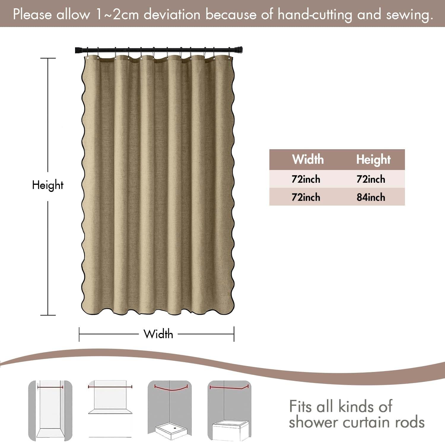 imageMIULEE 84quot Long Scalloped Linen Shower Curtain with 12 Metal Hooks Cute Extra Long Boho Heavy Duty Washable Waterproof Thick Cloth Curtains with Black Border for Bathroom Hotel BathtubNaturalKhaki