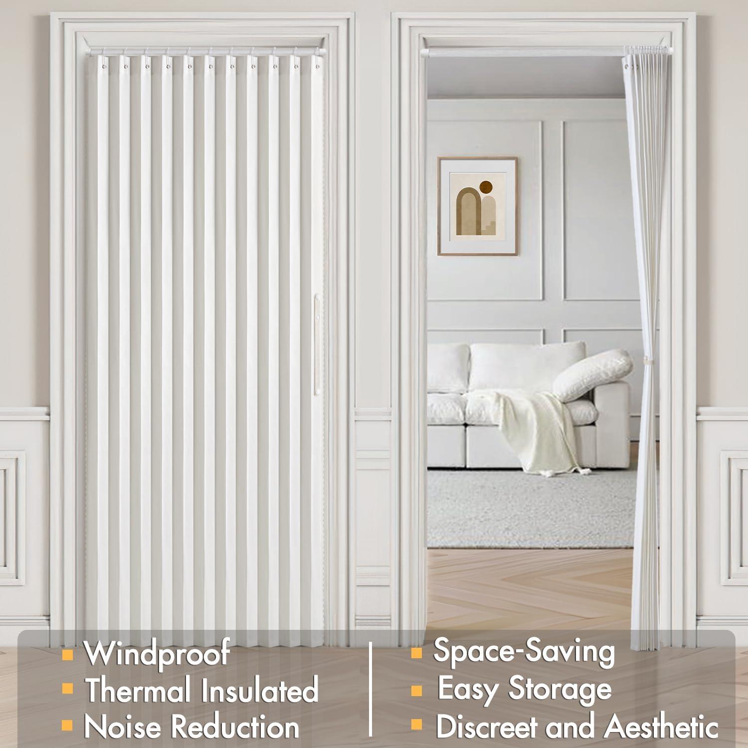 imageMIULEE Accordion Style Magnetic Folding Door Curtains for DoorwaysCloset Room Divider Pleated Drapes with Hooks for Interior Living RoomBedroomOpen Closet White W42 x L78 inches 1 PanelWhite