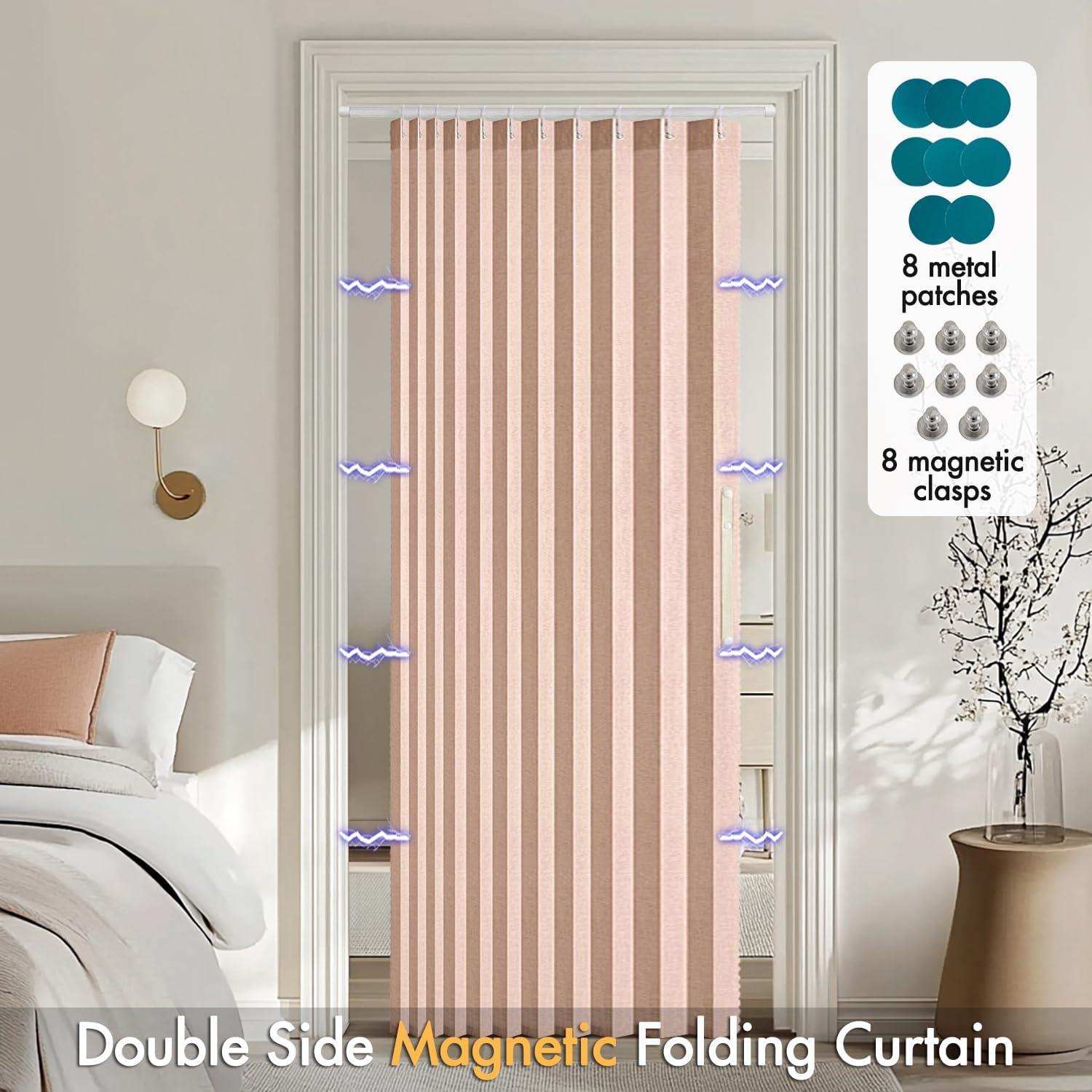 imageMIULEE Accordion Style Magnetic Folding Door Curtains for DoorwaysCloset Room Divider Pleated Drapes with Hooks for Interior Living RoomBedroomOpen Closet White W42 x L78 inches 1 PanelPink