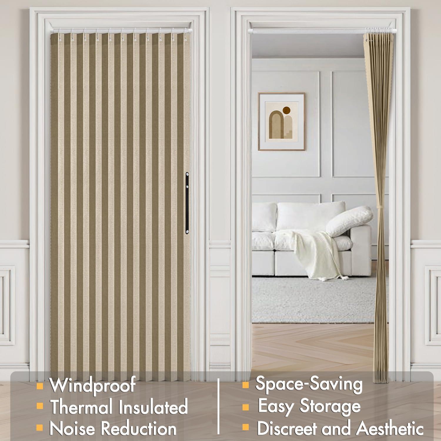 imageMIULEE Accordion Style Magnetic Folding Door Curtains for DoorwaysCloset Room Divider Pleated Drapes with Hooks for Interior Living RoomBedroomOpen Closet White W42 x L78 inches 1 PanelKhaki