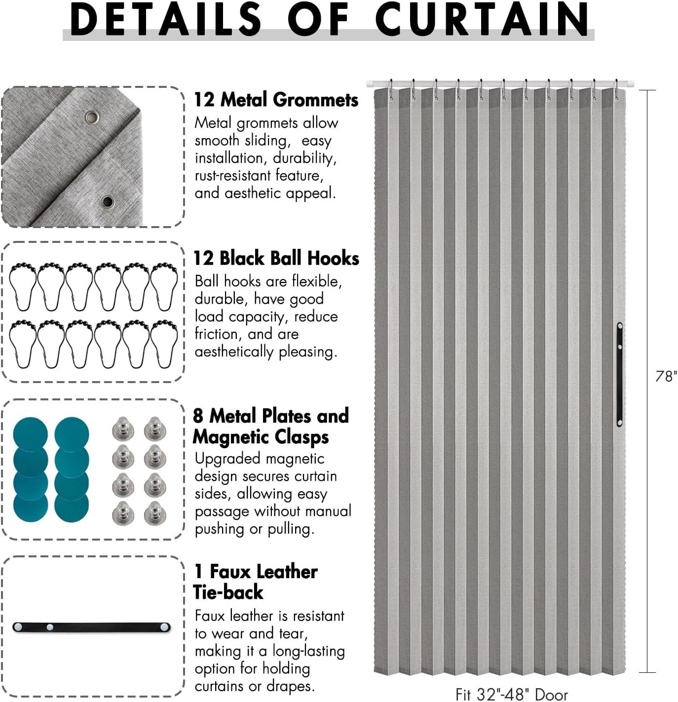 imageMIULEE Accordion Style Magnetic Folding Door Curtains for DoorwaysCloset Room Divider Pleated Drapes with Hooks for Interior Living RoomBedroomOpen Closet White W42 x L78 inches 1 PanelGrey