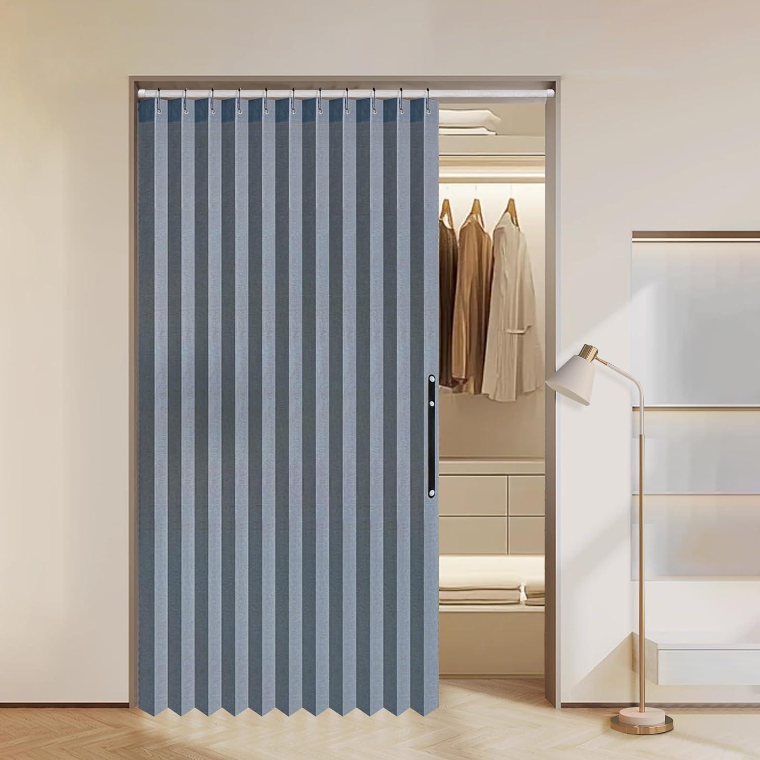 imageMIULEE Accordion Style Magnetic Folding Door Curtains for DoorwaysCloset Room Divider Pleated Drapes with Hooks for Interior Living RoomBedroomOpen Closet White W42 x L78 inches 1 PanelBlue